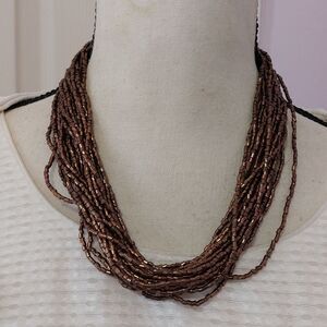 Vintage Metallic Golden Brown Tube Beads Multistrand Necklace